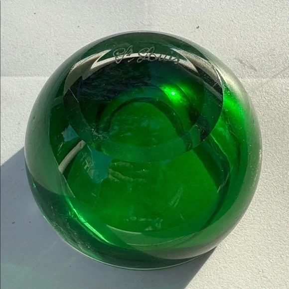 Vtg Rare St Louis Crystal France Art Glass Emerald Green Mini Bowl Ashtray 4” - Picture 3 of 6